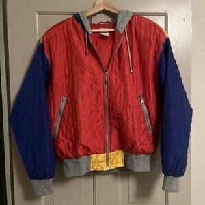 Vintage St. Johns Bay Sport 100% Silk Multicolor Full Zip Hoodie Jacket Med SJB